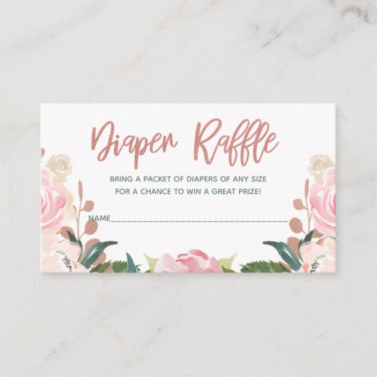 花柄のばら色の金ゴールドのベビーシャワーのおむつのラッフルの挿入物 エンクロージャーカード (正面)