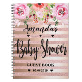 花柄のばら色の金ゴールドのベビーシャワーのゲストブックI ノートブック (正面)