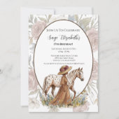 花柄のアパラチューサ馬の女の子の誕生日カード 招待状 (正面)