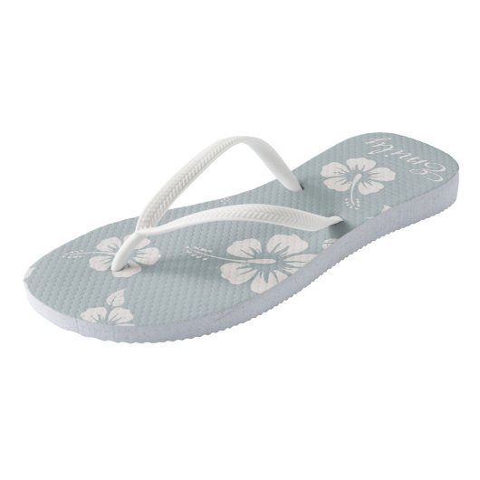 花柄のアロハハワイの青いビーチサンダルの簡単はカスタマイズ ビーチサンダル (アングル)