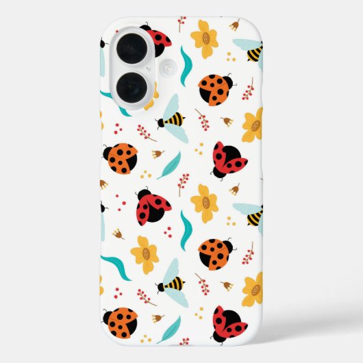 花柄のカラフルなテントウムシとミツバチ Case-Mate iPhoneケース (裏面)
