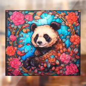 花柄のカラフルパンダの模造ステンドグラス ウィンドウサイン (シート2)