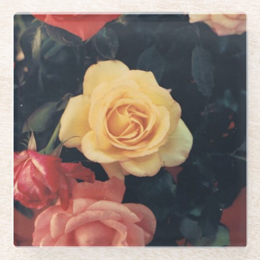 花柄のガラスコースター ガラスコースター (正面)