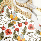 花柄のクワイル鳥 春の模様 ウェディング ラッピングペーパー