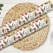 花柄のクワイル鳥 春の模様 ウェディング ラッピングペーパー