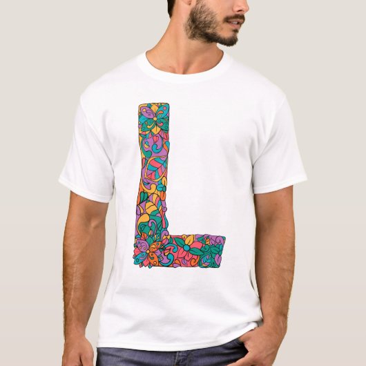 花柄のゴールデン - Lの文字 Tシャツ (正面)
