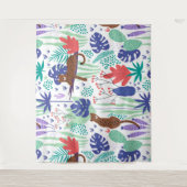 花柄のジャングルの葉猫たち タペストリー (正面)