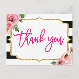 花柄のストライプの感謝を伝えるカード サンキューカード