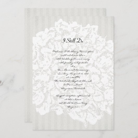 花柄のストライプ 黒と白のアニバーサリー パーティー 招待状 (正面/裏面)