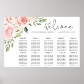 花柄のソフトピンクの結婚式着席表 ポスター (正面)