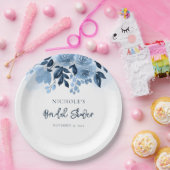 花柄のダスティーブルーの水彩画 ブライダルシャワー ペーパープレート (パーティー)