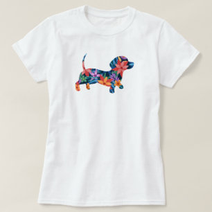 花柄のダックスフンド Tシャツ