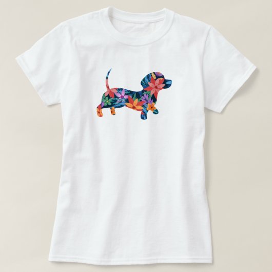 花柄のダックスフンド Tシャツ (デザイン正面)