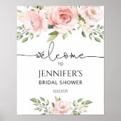 花柄のチーク色のウェディングシャワーのお出迎え ポスター (正面)