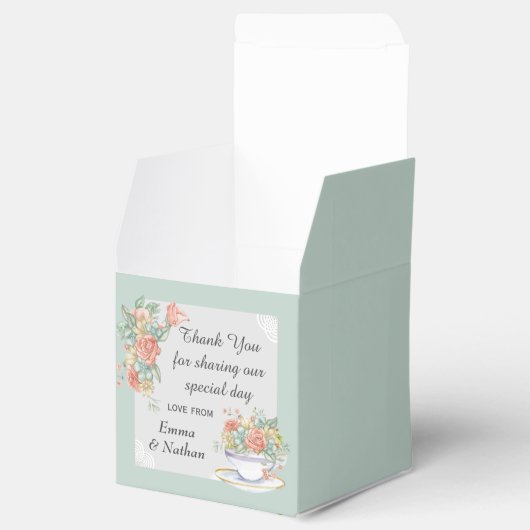 花柄のティーカップ 上品なカスタム感謝メッセージ フェイバーボックス (オープン)