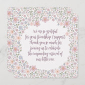 花柄のドット柄ベイビーシャワーの感謝カード (正面/裏面)