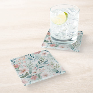 花柄のドローイング パステル ガラスコースター