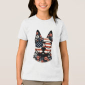 花柄のハスキーの顔 トライブレンドＴシャツ (正面)