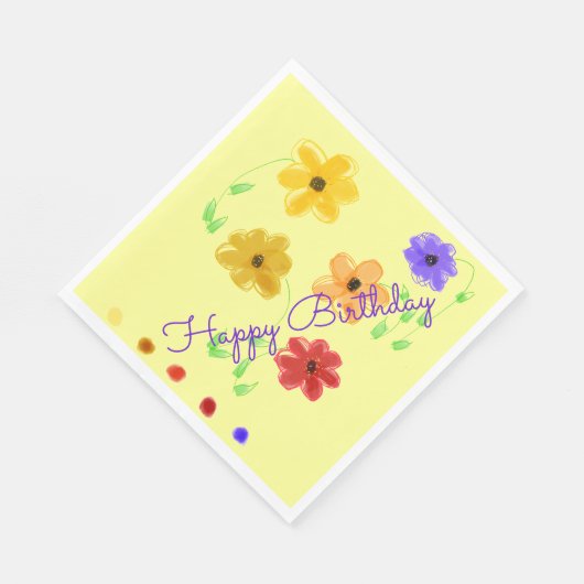 花柄のバターカラフルイエロー スタンダードランチョンナプキン (角)
