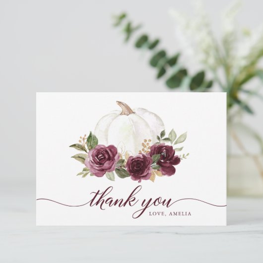 花柄のバーガンディパンプキン 秋の感謝カード サンキューカード (スタンド正面)