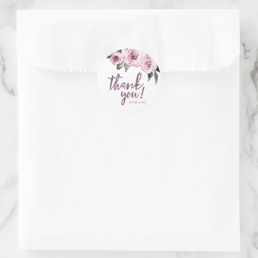 花柄のバーガンディパープルのグリッターサンクス ラウンドシール (バッグ)