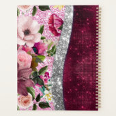 花柄のバーガンディピンクの銀の偽のグリッターのモノグラム プランナー手帳 (裏面)