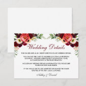 花柄のバーガンディーボホーウェディング詳細挿入カードW エンクロージャーカード (正面/裏面)