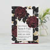 花柄のバーガンディ ブラック ゴールドの結婚式招待状 招待状 (スタンド正面)