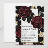 花柄のバーガンディ ブラック ゴールドの結婚式招待状 招待状 (正面/裏面)