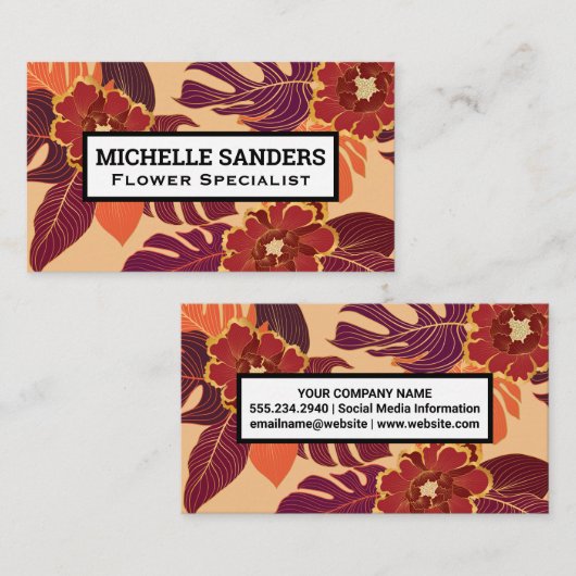 花柄のパーム葉 名刺 (正面/裏面)