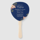 花柄のピンクとブルーの結婚式プログラム ハンドファン (正面)