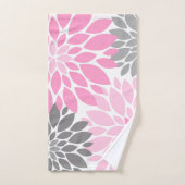 花柄のピンクと灰色の菊 バスタオルセット (ハンドタオル)