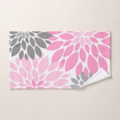 花柄のピンクと灰色の菊 バスタオルセット (ハンドタオル)