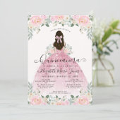 花柄のピンクのドレス 15歳の誕生日 クイーンセニョーラ 招待状 (スタンド正面)