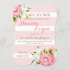 花柄のピンクの芍薬のベビーシャワー招待状 招待状