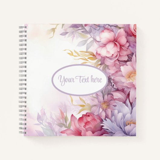 花柄のピンク色とクリーム ノートブック (正面)