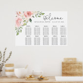 花柄のフラッシュピンクの結婚式着席表 ポスター (キッチン)