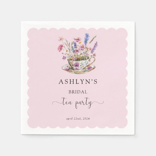 花柄のブライダルシャワーティーパーティーペーパーナプキン スタンダードカクテルナプキン (正面)