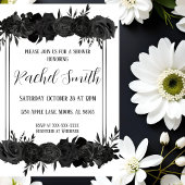 花柄のブラック＆ホワイトシャワー招待状 招待状