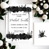 花柄のブラック＆ホワイトシャワー招待状 招待状