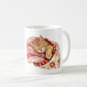 花柄のブランケットに包まれた猫 コーヒーマグカップ (正面右)