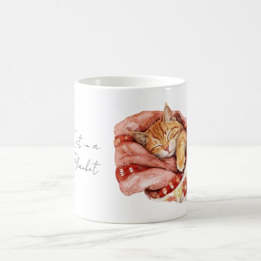 花柄のブランケットに包まれた猫 コーヒーマグカップ (中央)