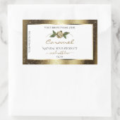 花柄のホワイトとゴールドブラウンのグリッター商品ラベル 長方形シール (バッグ)