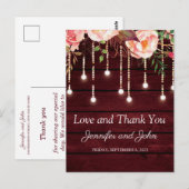 花柄のマルーンバルコニー ウェディング お礼 ポストカード (正面/裏面)
