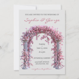 花柄のレトロなピンクとソフトグレイのウェディング招待状 招待状