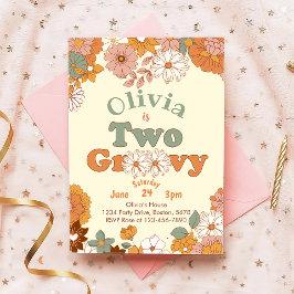 花柄のレトロな2歳の誕生日パーティー招待状 招待状