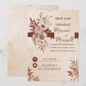 花柄のワインレッドカラー 招待状 (正面/裏面)