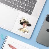 花柄のヴィンテージハットをかぶった白人の美しい女性 シール (ノートパソコンとiPhone)