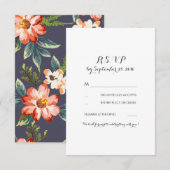 花柄のヴィンテージ ネイビー 結婚式 返信 (正面/裏面)