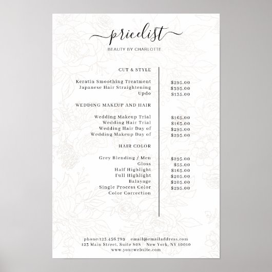 花柄の価格表ポスター ポスター (正面)